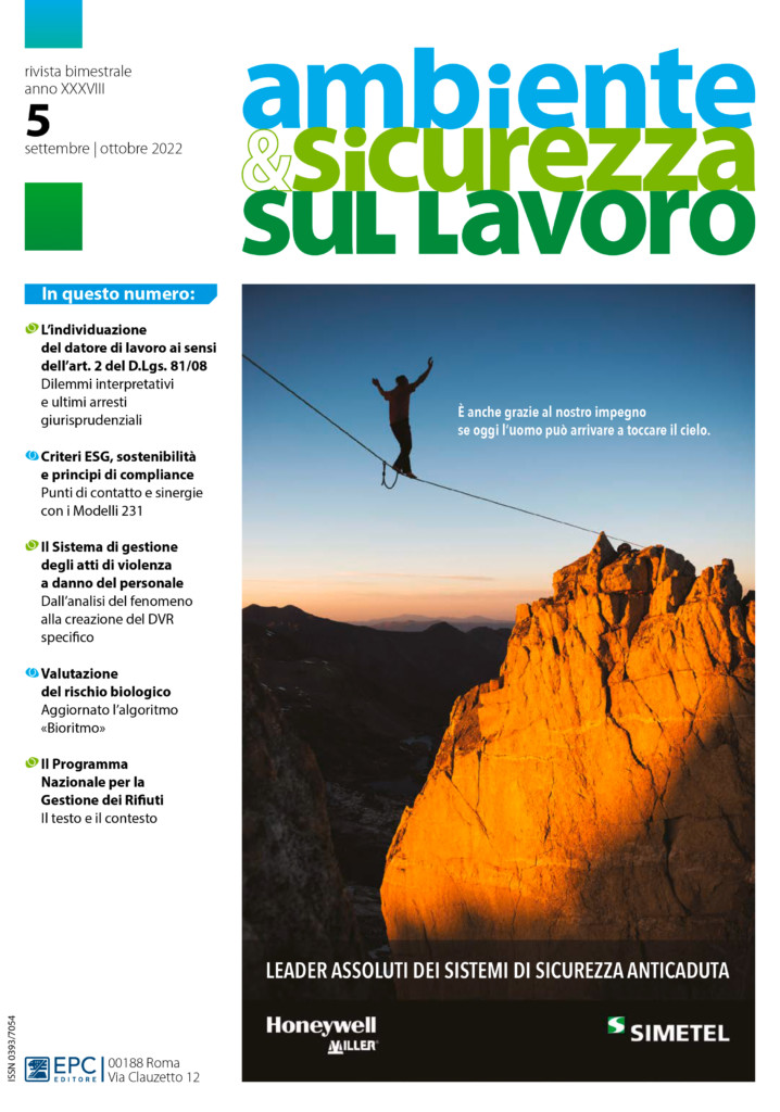 Copertina Ambiente&Sicurezza sul lavoro 5 2022