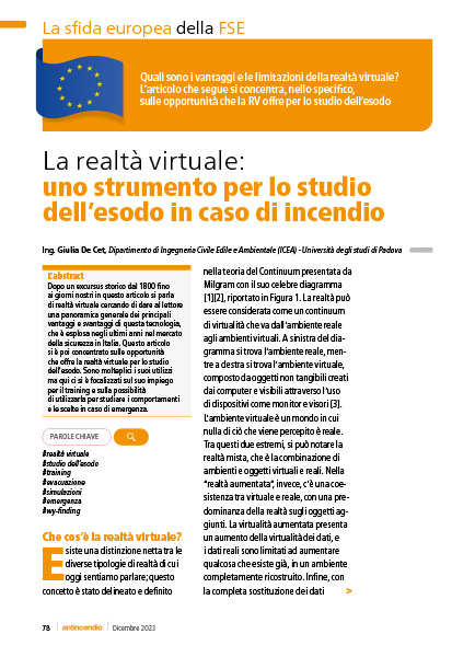 La realtà virtuale: uno strumento per lo studio dell’esodo in caso di incendio