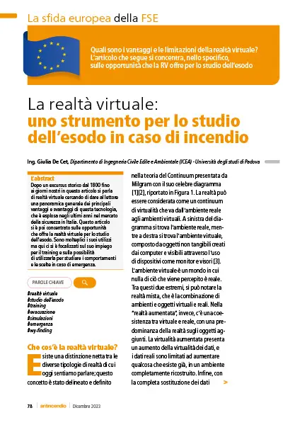 La realtà virtuale: uno strumento per lo studio dell’esodo in caso di incendio
