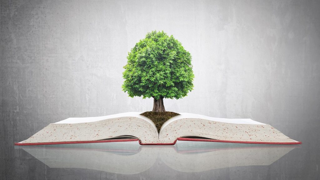 Illustrazione di un libro aperto con un albero al centro, simbolo delle novità e degli aggiornamenti del D.Lgs. 152/2006 sulla tutela ambientale.