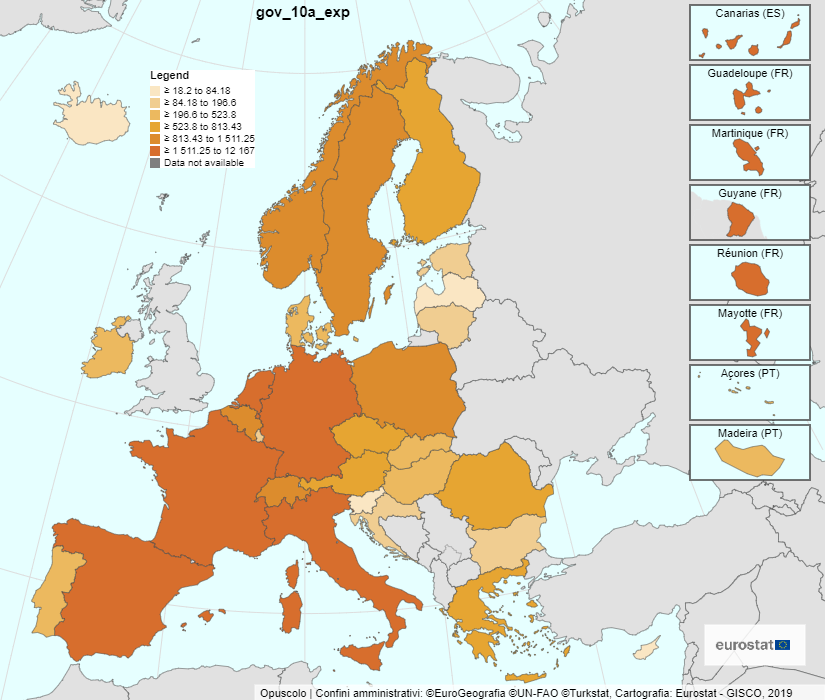 Spesa per servizi antincendio in Europa - mappa 2022