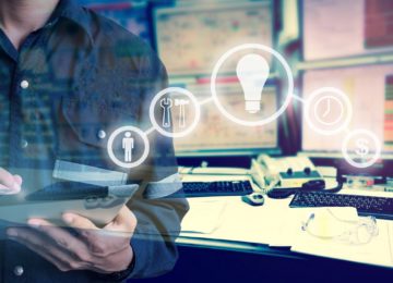 Rappresentazione dell’Intelligenza Artificiale nella gestione della forza lavoro con un focus sulla sicurezza dei lavoratori.