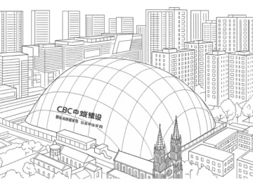 Cupola in PVDF che confina un grande cantiere a Jinan per ridurre polveri, rumore ed emissioni, esempio di edilizia sostenibile.