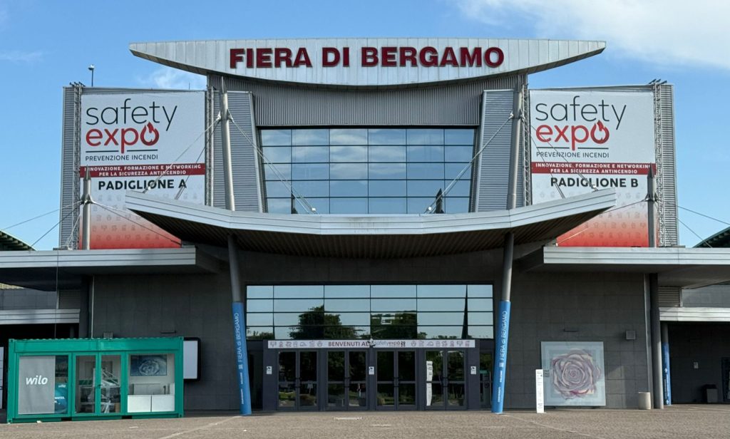 Sede della Fiera di Bergamo che ospita l'evento Safety Expo 2025 sulla prevenzione incendi.