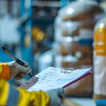 Tecnico consulta schede dati di sicurezza su sostanze chimiche prima dell'uso