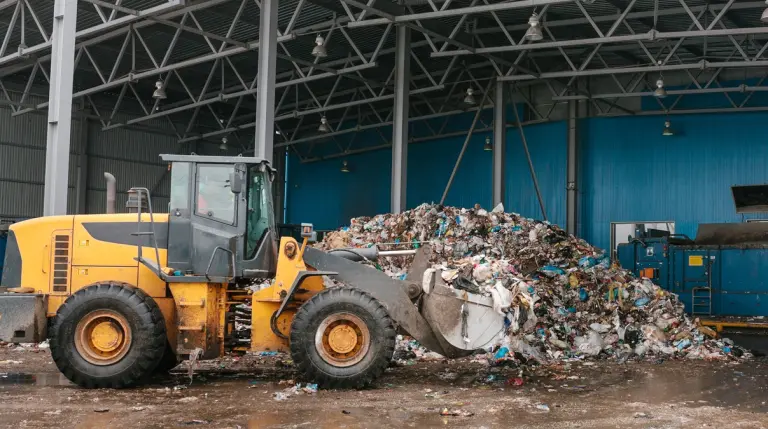 Gestione e rimozione di depositi di rifiuti storici con mezzi meccanici in area industriale.