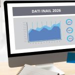 Analisi grafica dei dati INAIL 2026 su infortuni e malattie professionali mostrata su un monitor con la scritta Dati INAIL 2026.