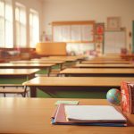 Aula scolastica con arredi conformi alla normativa UNI EN 1729 e materiali a basse emissioni VOC