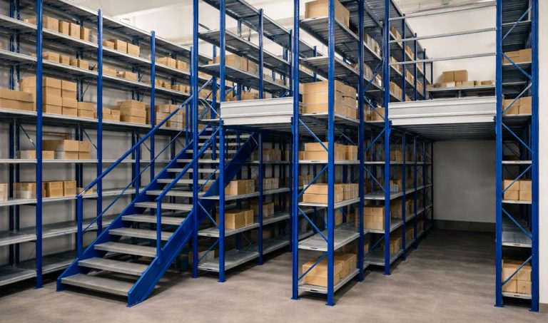 Soppalco industriale con scaffalature metalliche in magazzino verifica sicurezza struttura