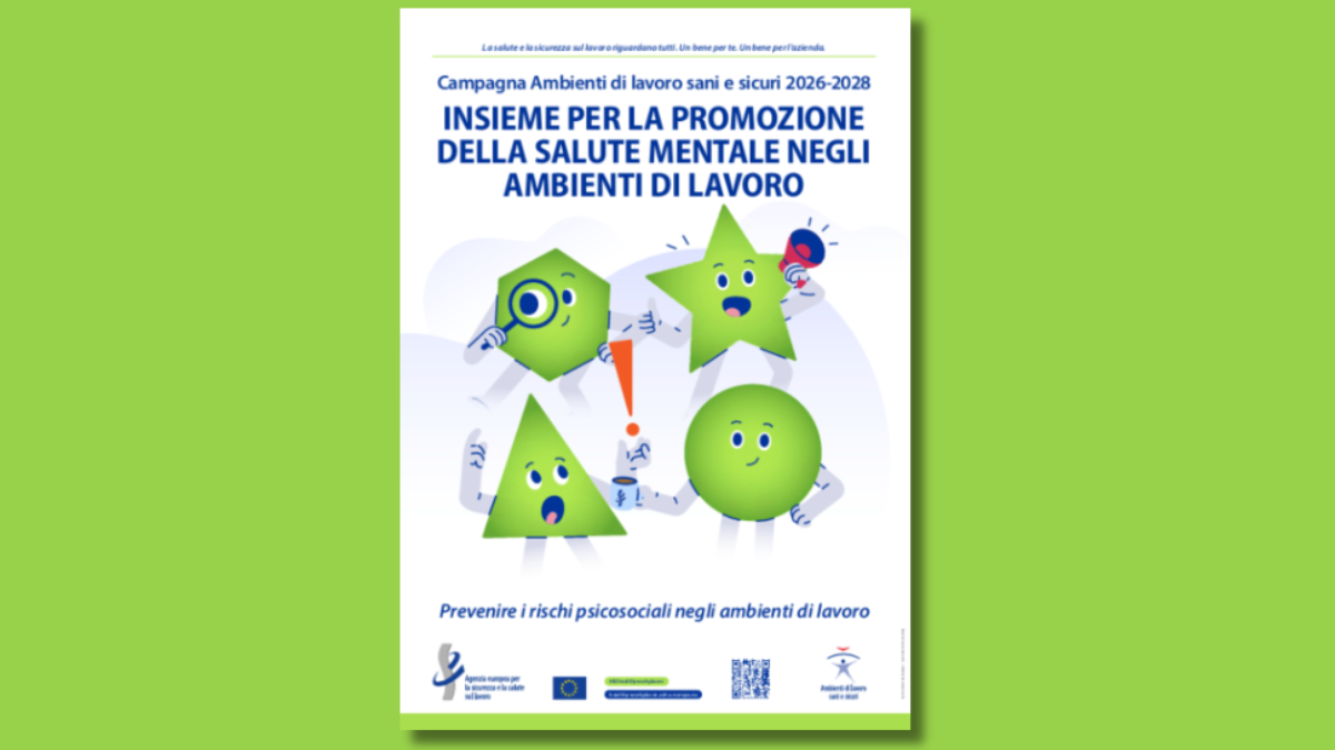 Logo e personaggi della campagna Healthy Workplaces 2026-2028 dell'EU-OSHA sulla salute mentale.