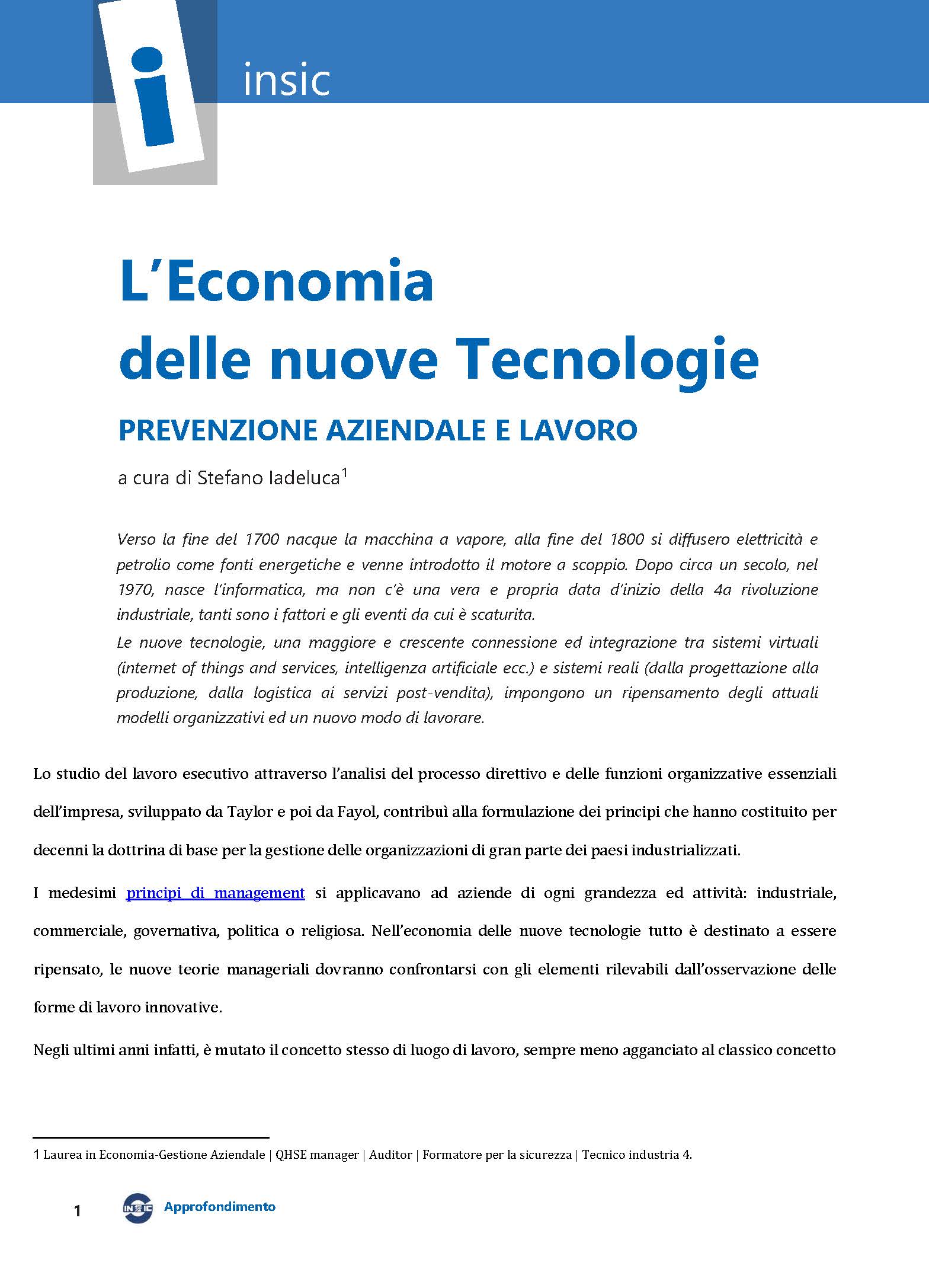 Nuove tecnologie: prevenzione aziendale e lavoro